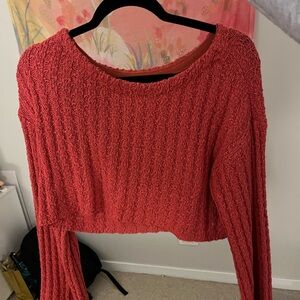 UO red crop sweater flare sleeves